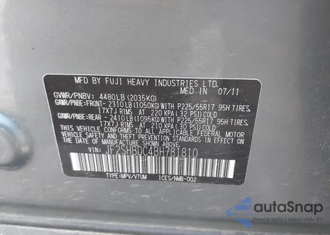 2011 Subaru Forester 2.5X Premium из США, поврежденный, VIN JF2SHBDC4BH781810